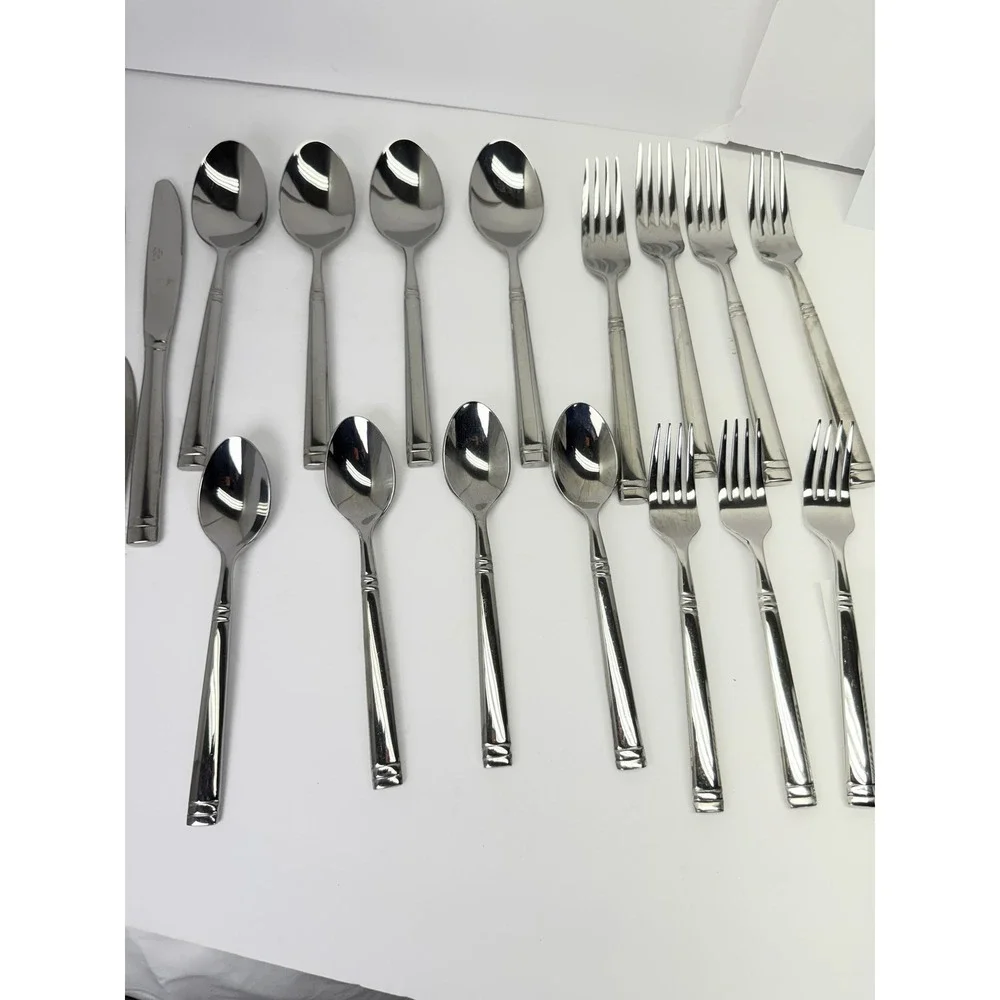 Mikasa‎ Stephanie Stainless Steel Flatware Set 19 Pc Knives Spoons Forks Used